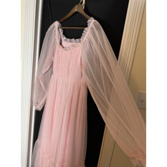 Listicle Ditzy Prairie puff Sleeve Maxi tiered tulle barbie fairy ethereal S - Picture 8 of 11